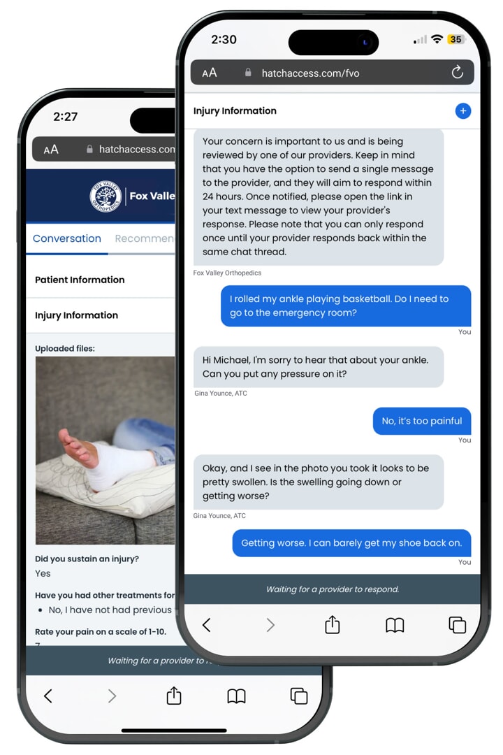smart phone showing an askortho chat thread